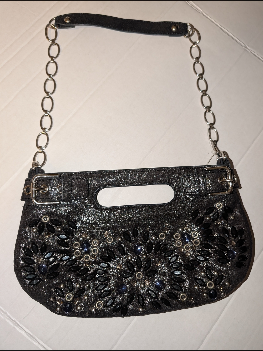 Rafe Black Jeweled Evening Clutch with Chain Strap